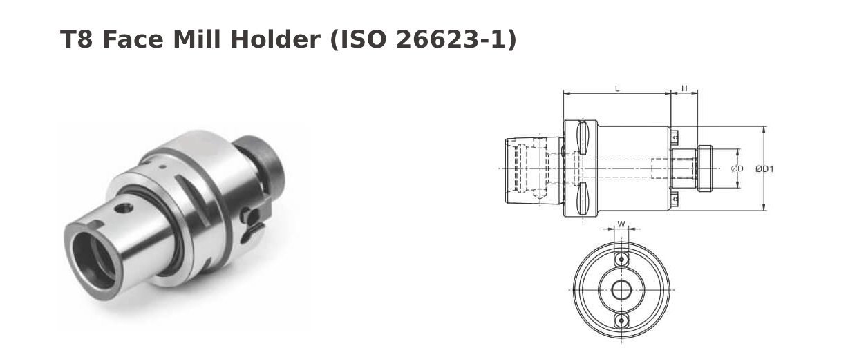 Polygonal Shank T8 FMH0.750'' 3.15'' Face Mill Holder (Balanced to G2.5 25000 RPM) (ISO 26623-1) (Compatible with Capto® Style C8)